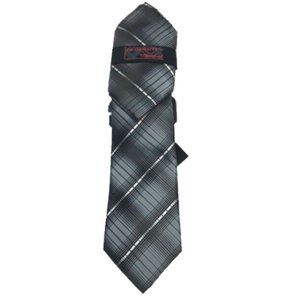 Steven Land Men's Tie & Hanky Black Charcoal Gray Silver Hi-Density 3.5" Wide